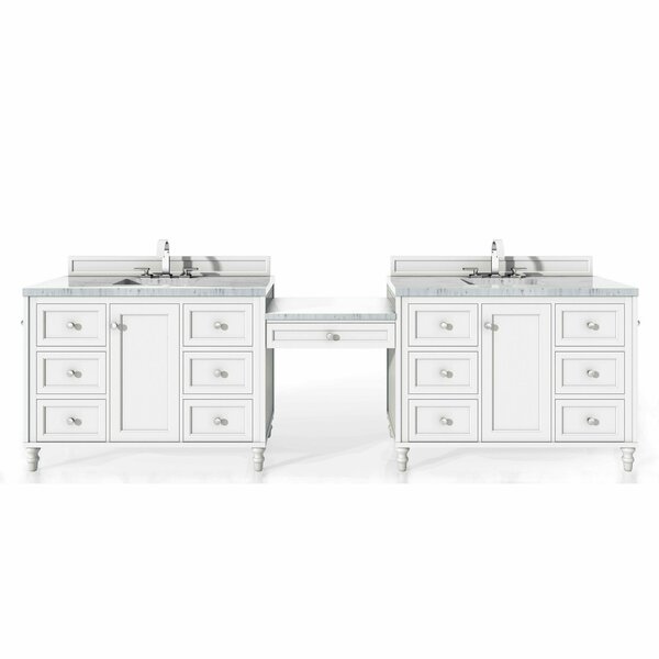 James Martin Vanities Copper Cove Encore 122in Double Vanity Set, Bright White w/ 3 CM Arctic Fall Solid Surface Top 301-V122-BW-DU-3AF